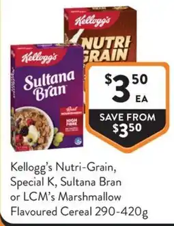 Foodworks Kellogg's Nutri-Grain, Special K, Sultana Bran or LCM's Marshmallow Flavoured Cereal offer