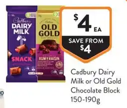 Foodworks Cadbury Dairy Milk or Old Gold Chocolate Block offer