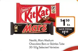 Foodworks Nestlé, Mars Medium Chocolate Bars or Skittles Tube offer