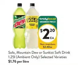 Foodworks Solo, Mountain Dew or Sunkist Soft Drink offer