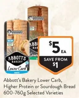 Foodworks Abbott's Bakery Lower Carb Bread offer
