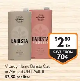 Foodworks Vitasoy Home Barista Oat or Almond UHT Milk offer