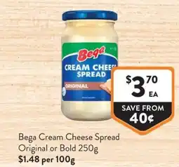 Foodworks Bega Cream Cheese Spread Original or Bold offer
