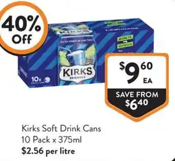 Foodworks Kirks Soft Drink Cans offer