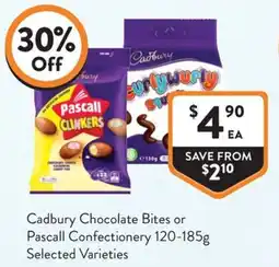 Foodworks Cadbury Chocolate Bites or Pascall Confectionery Selected Varieties offer