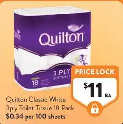 Foodworks Quilton Classic White 3ply Toilet Tissue offer