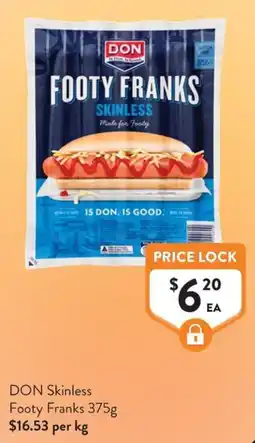 Foodworks DON Skinless Footy Franks offer