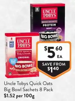 Foodworks Uncle Tobys Quick Oats Big Bowl Sachets offer