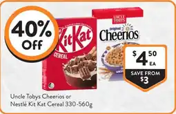Foodworks Uncle Tobys Cheerios or Nestlé Kit Kat Cereal offer