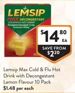 Foodworks Lemsip Max Cold & Flu Hot Drink with Decongestant offer