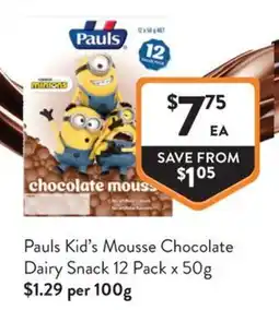 Foodworks Pauls Kid's Mousse Chocolate Dairy Snack offer