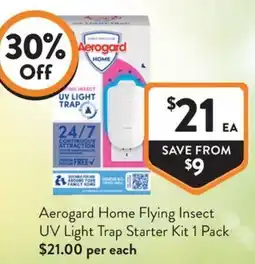 Foodworks Aerogard Home Flying Insect UV Light Trap Starter Kit offer