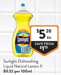 Foodworks Sunlight Dishwashing Liquid Natural Lemon offer