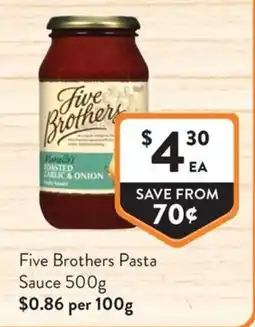 Foodworks Five Brothers Pasta Sauce offer