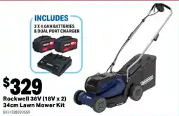 Mitre 10 Rockwell 36V (18V x 2) 34cm Lawn Mower Kit offer