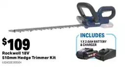 Mitre 10 Rockwell 18V 510mm Hedge Trimmer Kit offer
