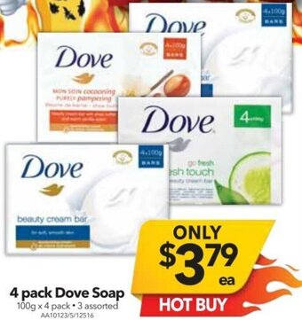 Cheap as Chips 4 Pack Dove Soap offer