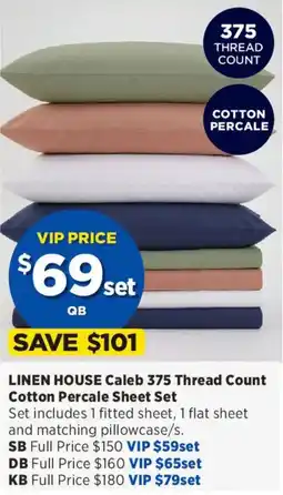 Spotlight LINEN HOUSE Caleb 375 Thread Count Cotton Percale Sheet Set offer