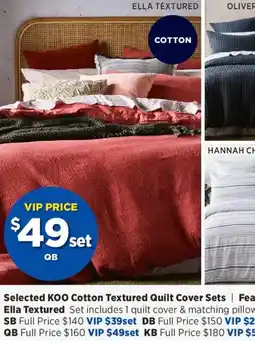 Spotlight Selected KOO Cotton Textured Quilt Cover Set offer