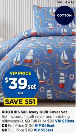 Spotlight KOO KIDS Sail Away Quilt Cover Set offer