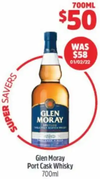 BWS Glen Moray Port Cask Whisky 700ml offer