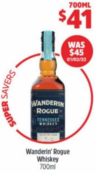 BWS Wanderin'Rogue Whiskey 700ml offer