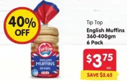 Spar Tip Top English Muffins offer