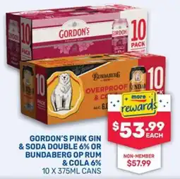 SipnSave Gordon's Pink Gin & Soda Double 6% or Bundaberg Op Rum & Cola 6% offer
