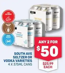 SipnSave South Ave Seltzer or Vodka Varieties offer