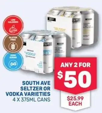 South Ave Seltzer or Vodka Varieties