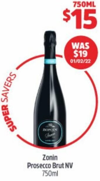 BWS Zonin Prosecco Brut NV 750ml offer