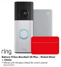 The Good Guys ring Battery Video Doorbell 2K Plus - Nickel Silver + Chime offer