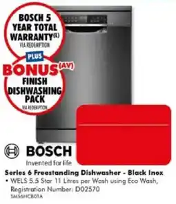 The Good Guys Bosch Series 6 Freestanding Dishwasher - Black Inox offer