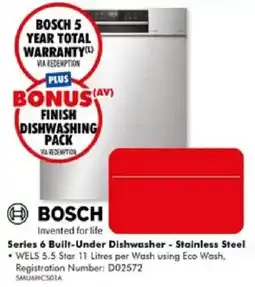 The Good Guys Bosch Series 6 Built-Under Dishwasher - Stainless Steel offer
