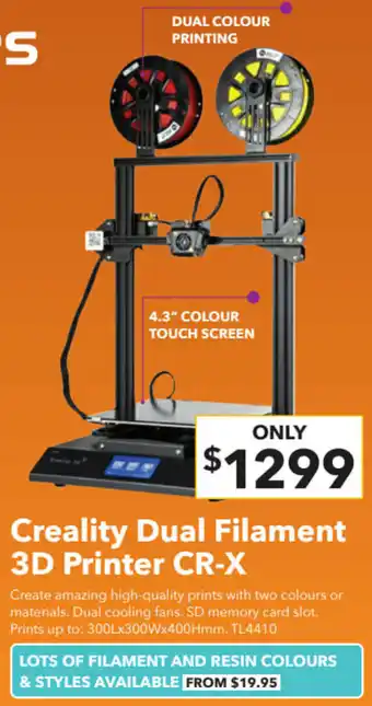 Jaycar Electronics Creality Dual Filament 3D Printer CR-X offer