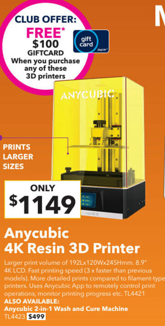 Jaycar Electronics Anycubic 4K Resin 3D Printer offer