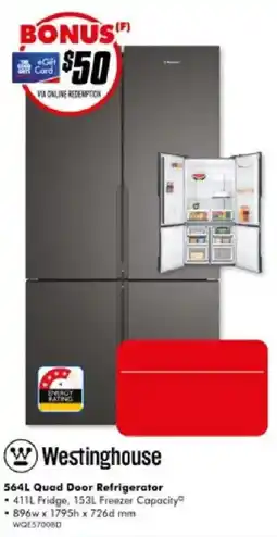 The Good Guys Westinghouse 564L Quad Door Refrigerator offer
