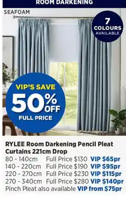 Spotlight Rylee Room Darkening Pencil Pleat Curtains 221cm Drop offer