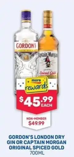 SipnSave Gordon's London Dry Gin or Captain Morgan Original Spiced Gold offer