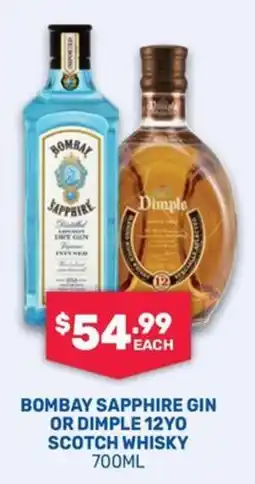 SipnSave Bombay Sapphire Gin or Dimple 12yo Scotch Whisky offer