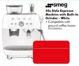 The Good Guys Smeg 50s Style Espresso Machine with Built-in Grinder - White offer