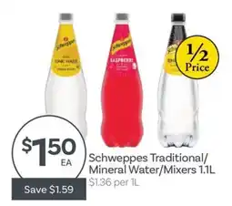 IGA Schweppes Traditional/Mineral Water/Mixers offer
