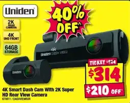 JB Hi-Fi Uniden 4K Smart Dash Cam With 2K Super HD Rear View Camera offer