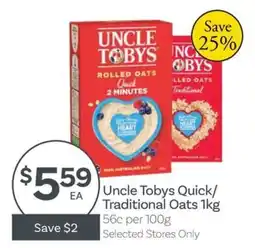 IGA Uncle Tobys Quick/Traditional Oats offer