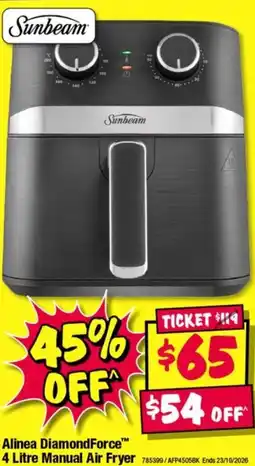 JB Hi-Fi Sunbeam Alinea DiamondForce 4 Litre Manual Air Fryer offer