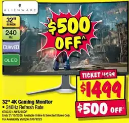 JB Hi-Fi Alienware 32" 4K Gaming Monitor offer