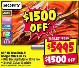 JB Hi-Fi Sony 85" 4K True RGB AI Google Mini LED TV offer