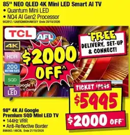 JB Hi-Fi 85" NEO QLED 4K Mini LED Smart AI TV offer