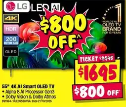 JB Hi-Fi LG 55" 4K AI Smart OLED TV offer