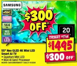 JB Hi-Fi Samsung 55" Neo QLED 4K Mini LED Smart AI TV offer